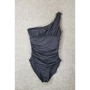 Old Navy One Piece Gray Swimsuit Women's M Single Shoulder Strap Ruched Sides